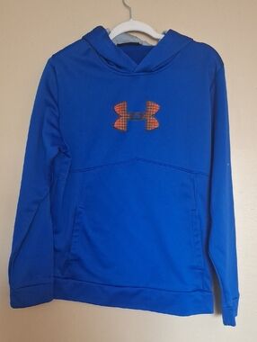 Under Armour Royal Blue Hoodie with Orange Logo Men/Unisex Large